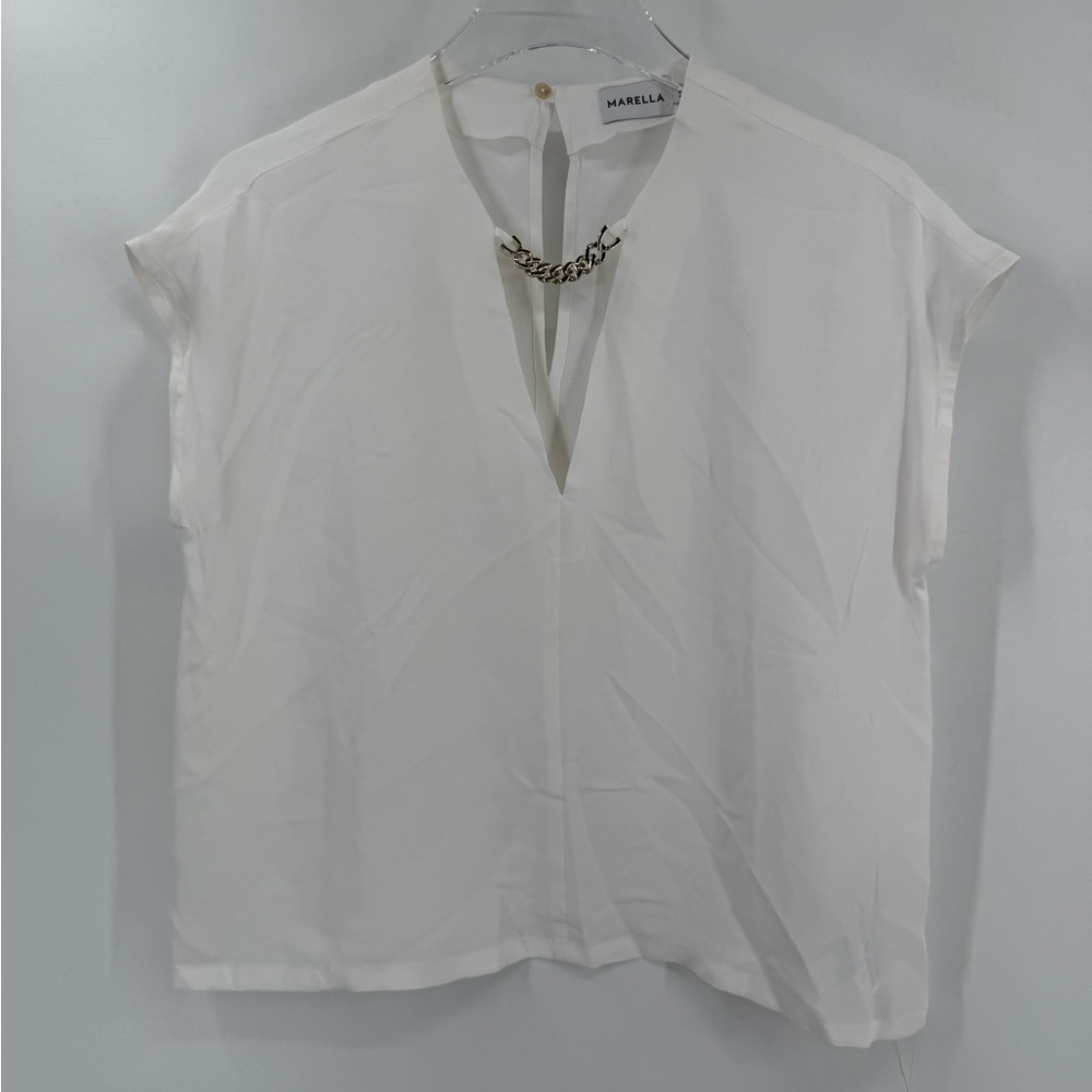 Marella Aster Silk Blend Cream Top Gold Chain Detail Size 6